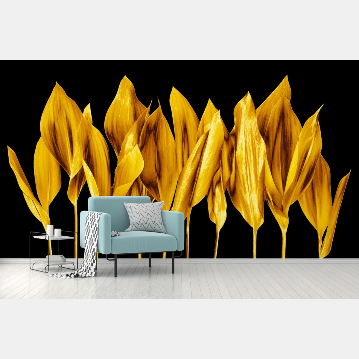Fototapeta złote liście na czarnym tle – Wallissimo® Fototapeta złote liście na czarnym tle – Wallissimo®