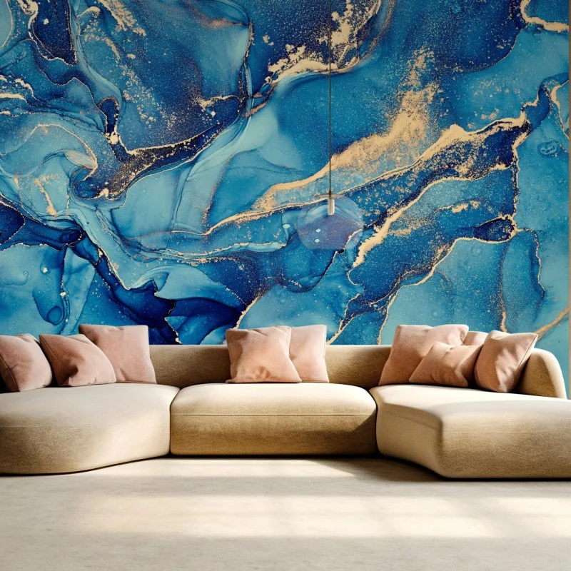 Fototapeta oceaniczny błękit i złote zawirowania – Wallissimo® Fototapeta oceaniczny błękit i złote zawirowania – Wallissimo®