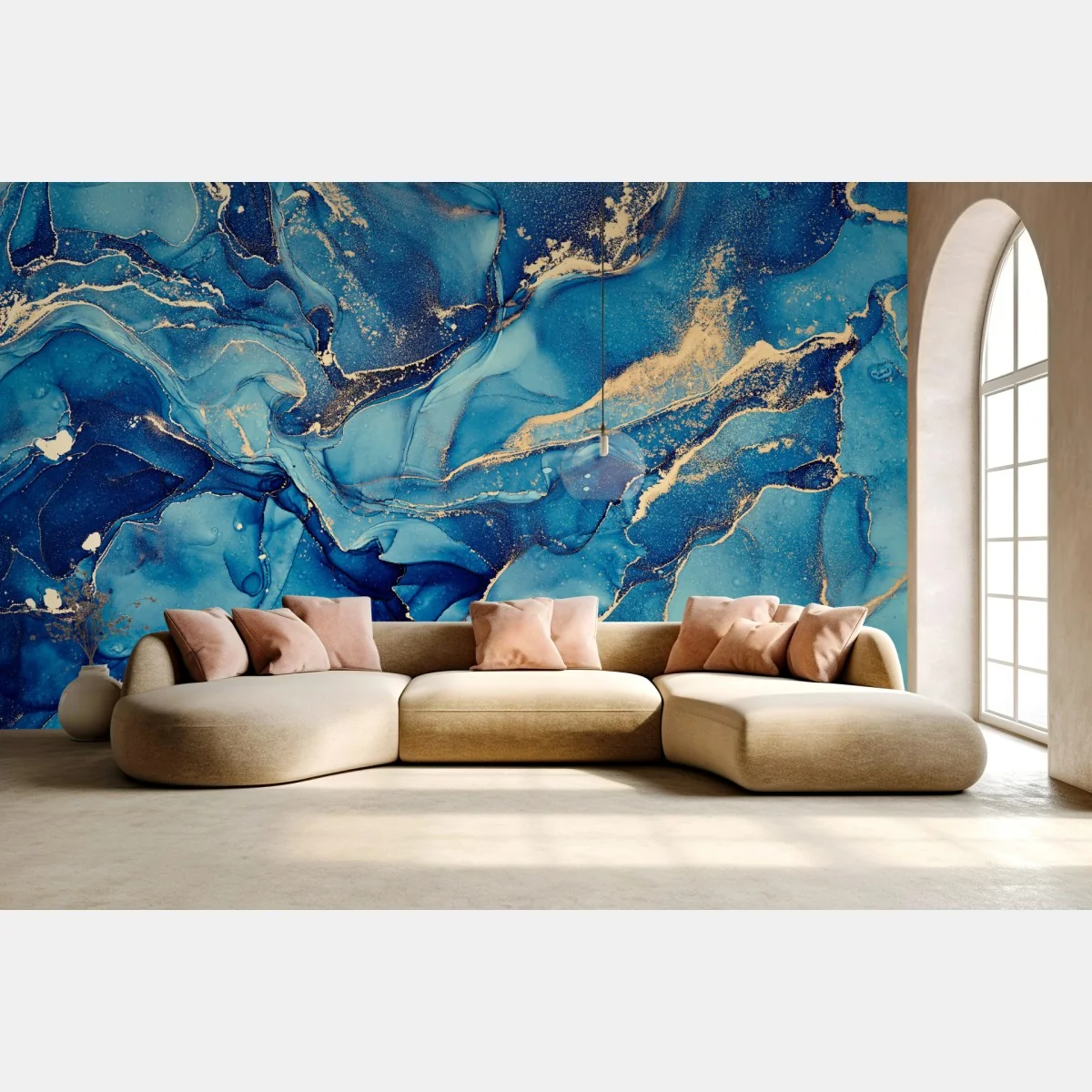 Fototapeta oceaniczny błękit i złote zawirowania – Wallissimo® Fototapeta oceaniczny błękit i złote zawirowania – Wallissimo®