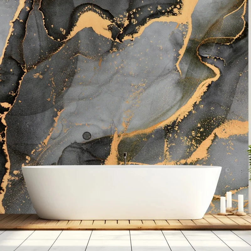 Fototapeta szary marmur ze złotymi żyłkami – Wallissimo® Fototapeta szary marmur ze złotymi żyłkami – Wallissimo®
