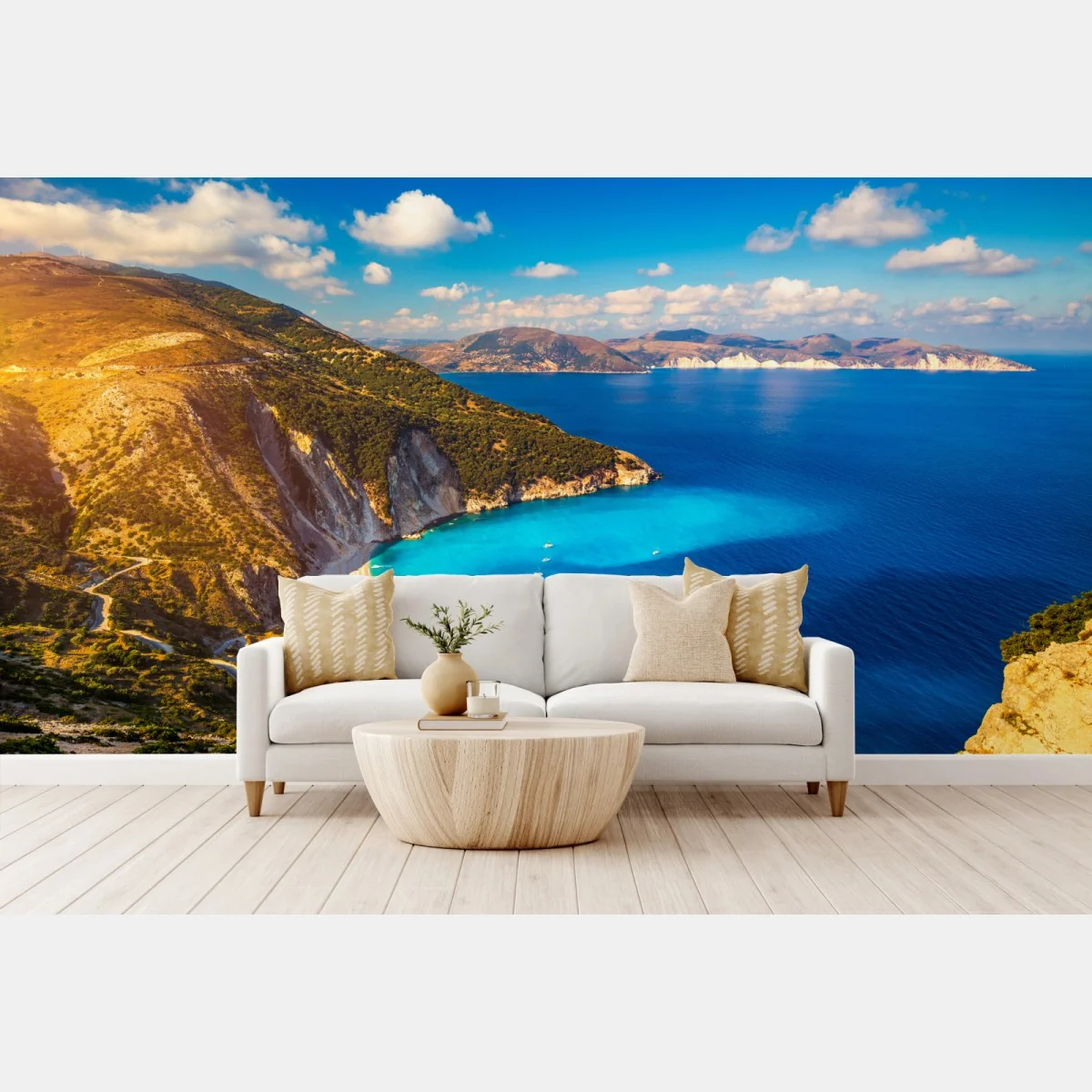 Fototapeta słoneczny widok na plażę Myrtos, Kefalonia – Wallissimo® Fototapeta słoneczny widok na plażę Myrtos, Kefalonia – Wallissimo®