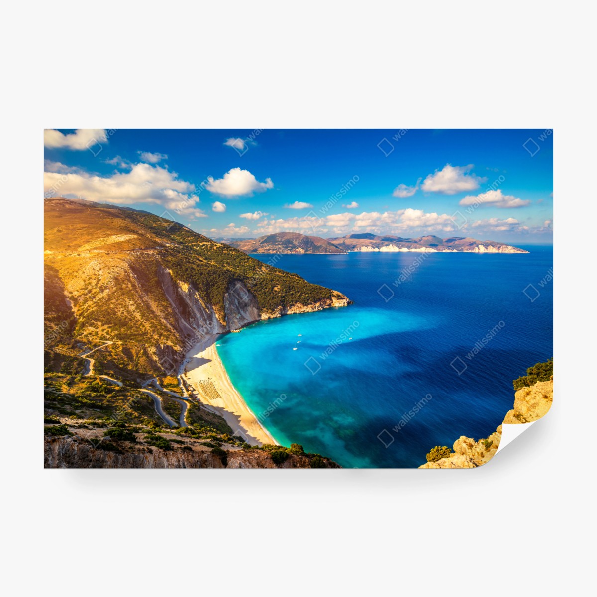 Fototapeta słoneczny widok na plażę Myrtos, Kefalonia – Wallissimo® Fototapeta słoneczny widok na plażę Myrtos, Kefalonia – Wallissimo®