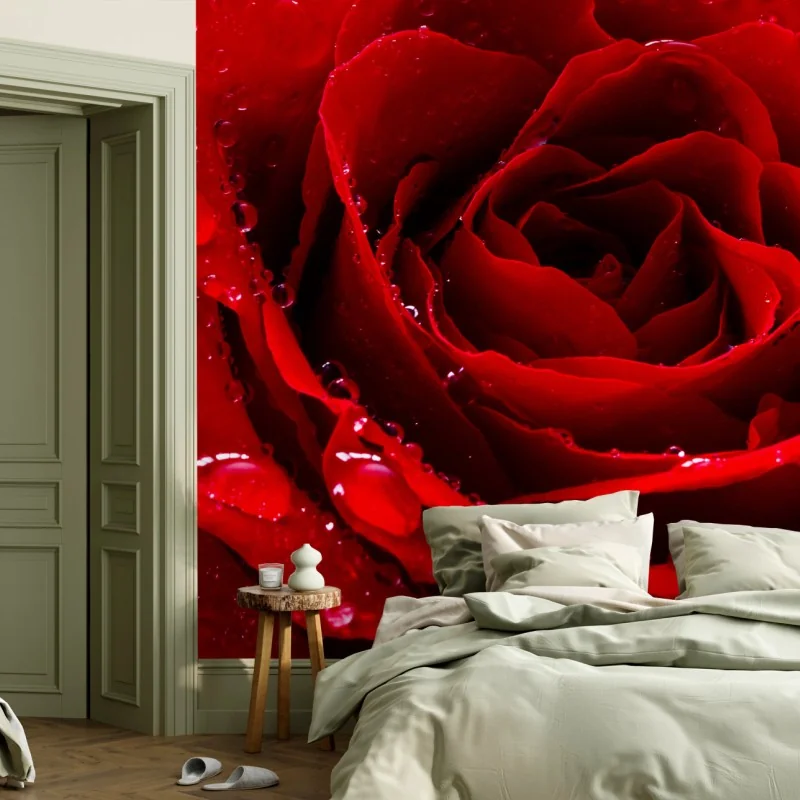 Fototapeta żywa czerwona róża - zbliżenie – Wallissimo® Fototapeta żywa czerwona róża - zbliżenie – Wallissimo®