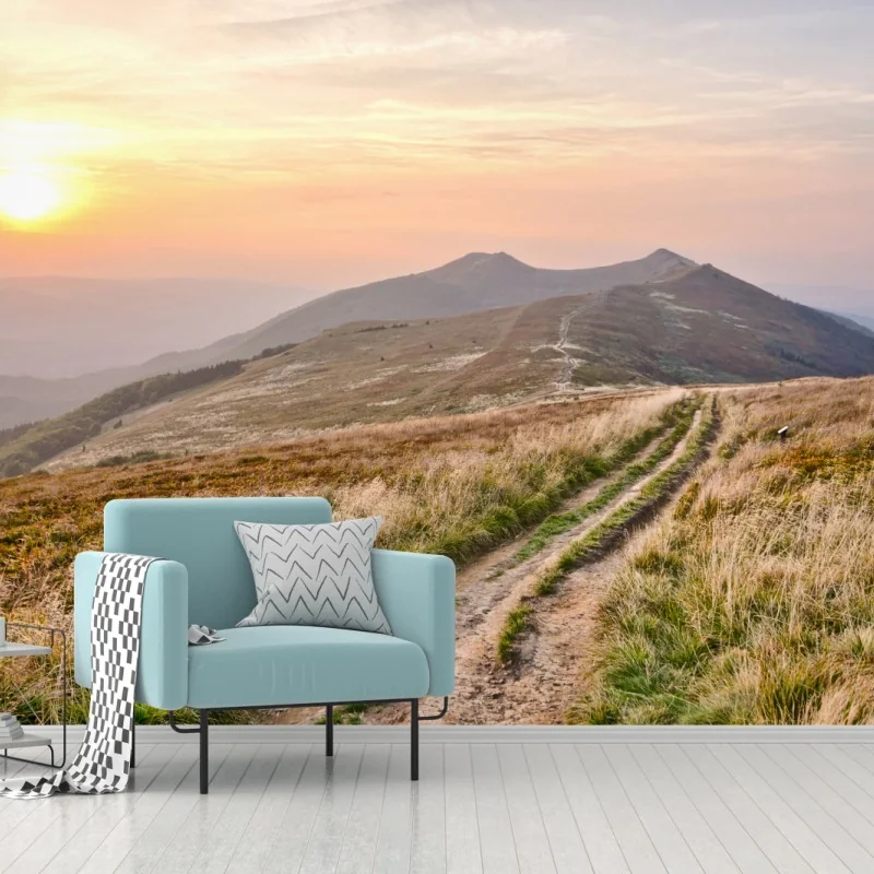 Fototapeta złota górska ścieżka o zachodzie słońca – Wallissimo® Fototapeta złota górska ścieżka o zachodzie słońca – Wallissimo®