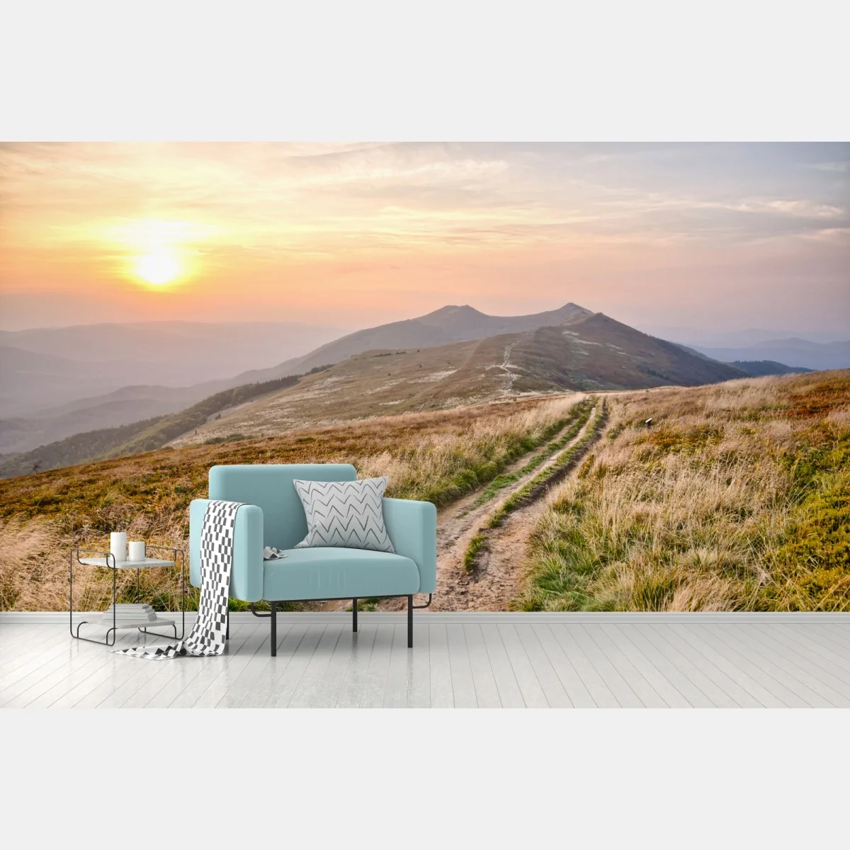 Fototapeta złota górska ścieżka o zachodzie słońca – Wallissimo® Fototapeta złota górska ścieżka o zachodzie słońca – Wallissimo®