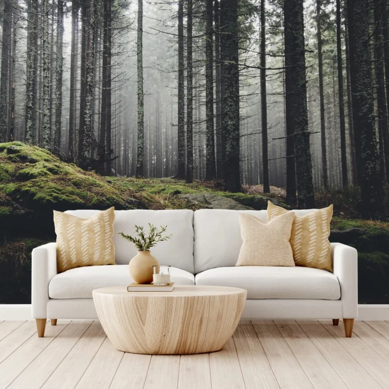 Fototapeta mglisty las porośnięty mchem – Wallissimo® Fototapeta mglisty las porośnięty mchem – Wallissimo®