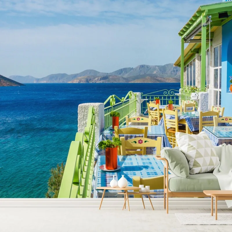 Fototapeta słoneczny taras nad Morzem Śródziemnym – Wallissimo® Fototapeta słoneczny taras nad Morzem Śródziemnym – Wallissimo®