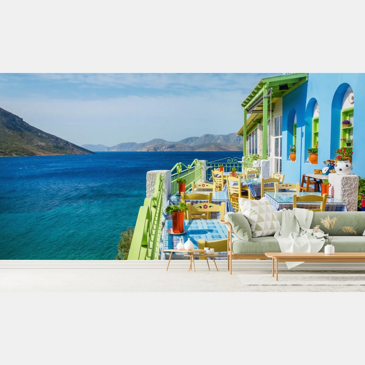 Fototapeta słoneczny taras nad Morzem Śródziemnym – Wallissimo® Fototapeta słoneczny taras nad Morzem Śródziemnym – Wallissimo®