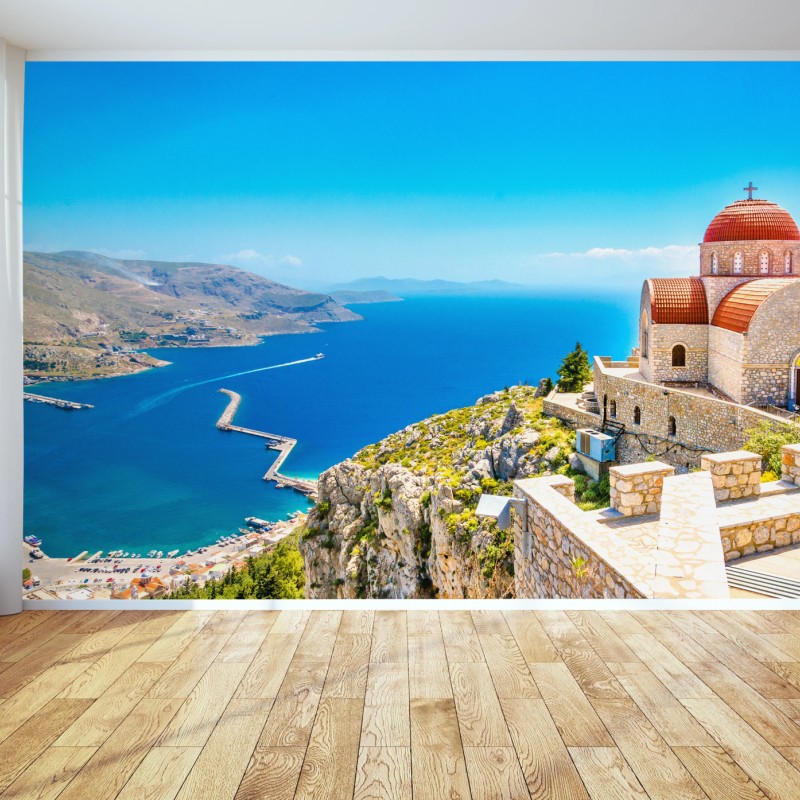 Fototapeta grecki kościół na klifie nad morzem – Wallissimo® Fototapeta grecki kościół na klifie nad morzem – Wallissimo®