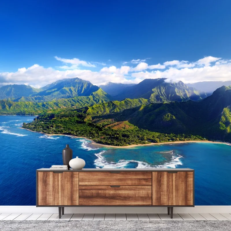 Fototapeta panorama tropikalnego wybrzeża z lotu ptaka – Wallissimo® Fototapeta panorama tropikalnego wybrzeża z lotu ptaka – Wallissimo®