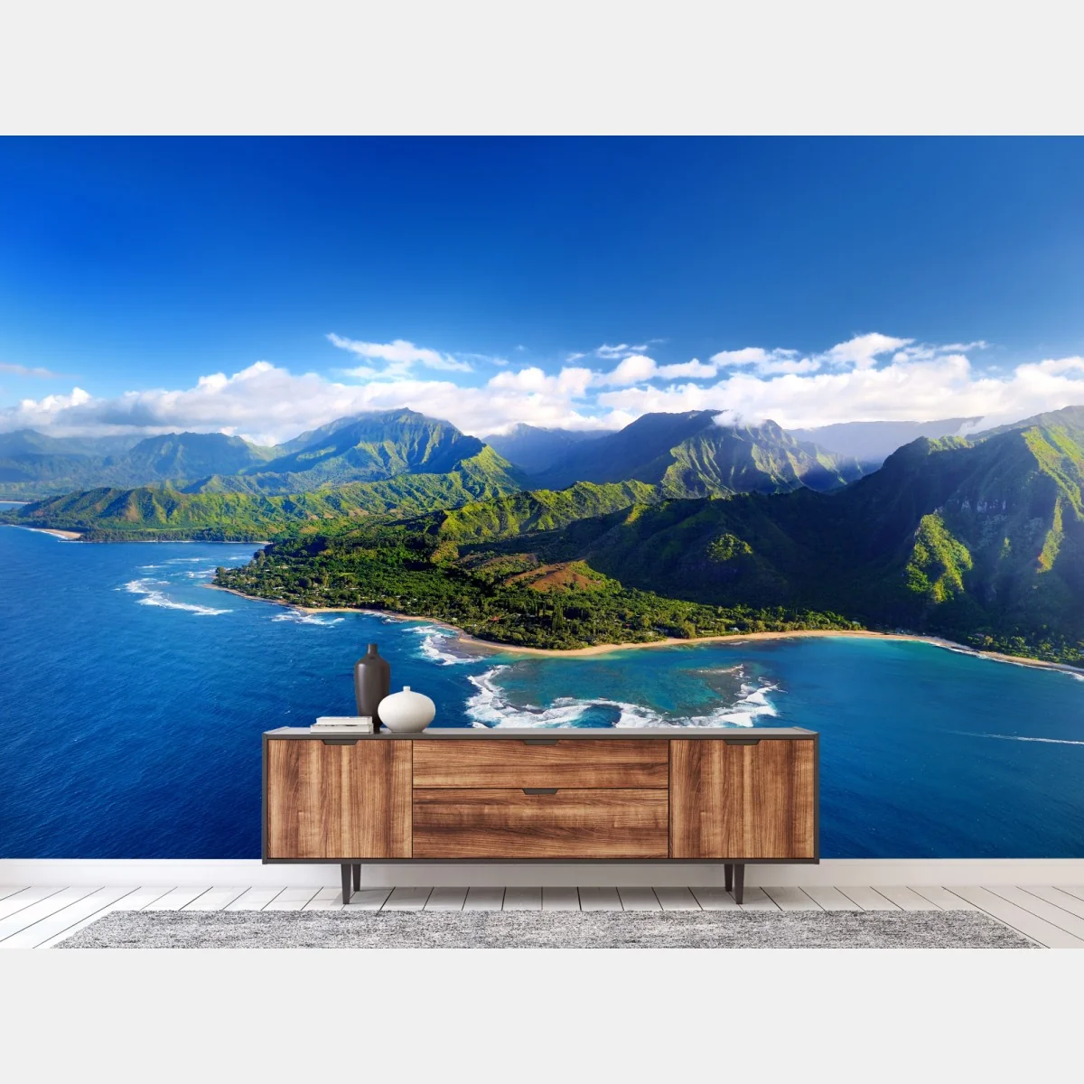 Fototapeta panorama tropikalnego wybrzeża z lotu ptaka – Wallissimo® Fototapeta panorama tropikalnego wybrzeża z lotu ptaka – Wallissimo®