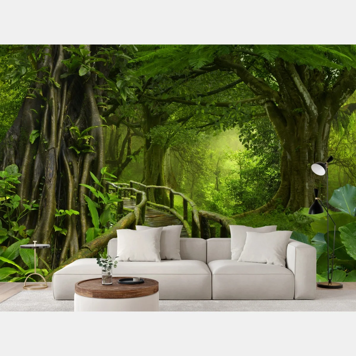 Fototapeta mglista kładka w tropikalnej dżungli – Wallissimo® Fototapeta mglista kładka w tropikalnej dżungli – Wallissimo®