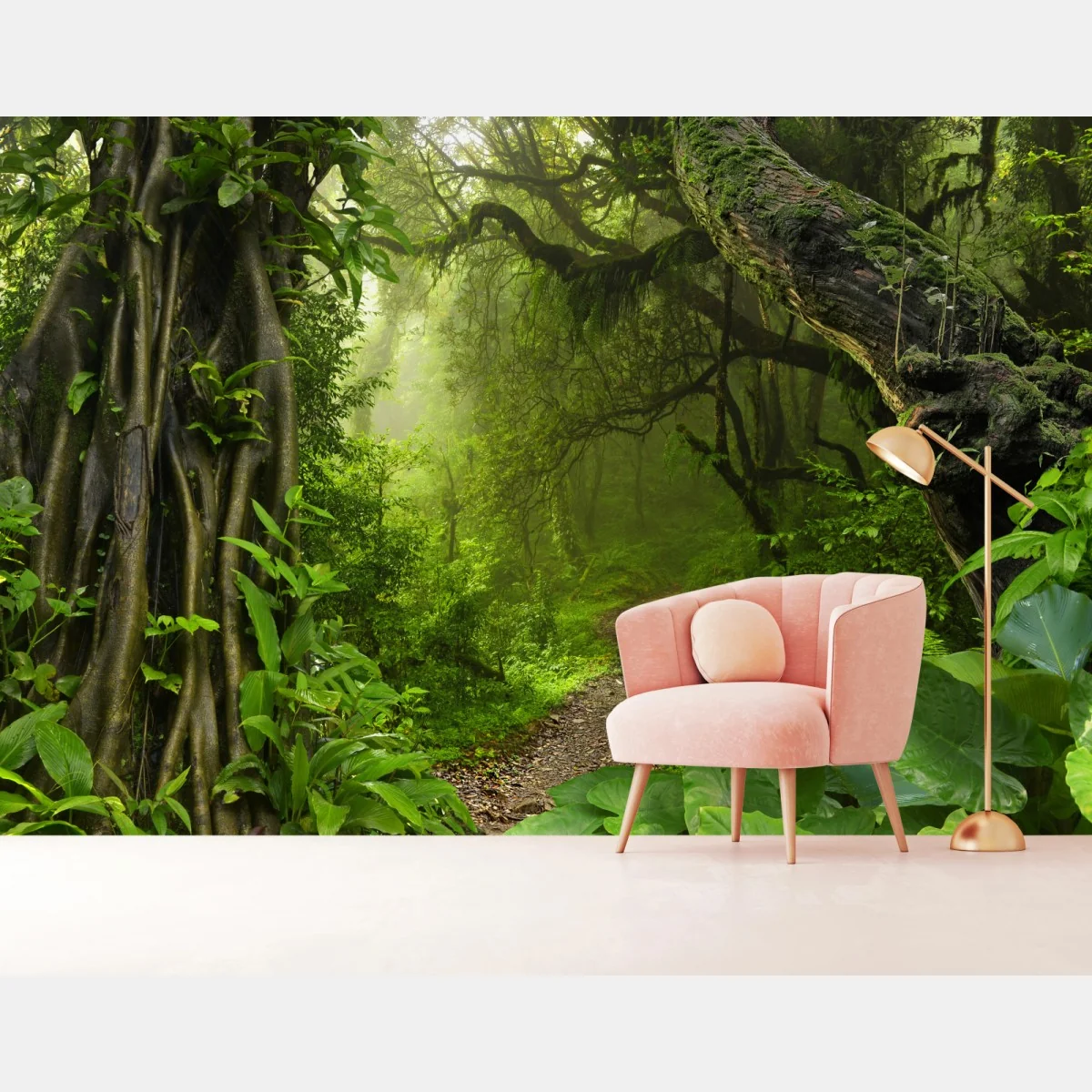 Fototapeta bujna mglista leśna ścieżka – Wallissimo® Fototapeta bujna mglista leśna ścieżka – Wallissimo®