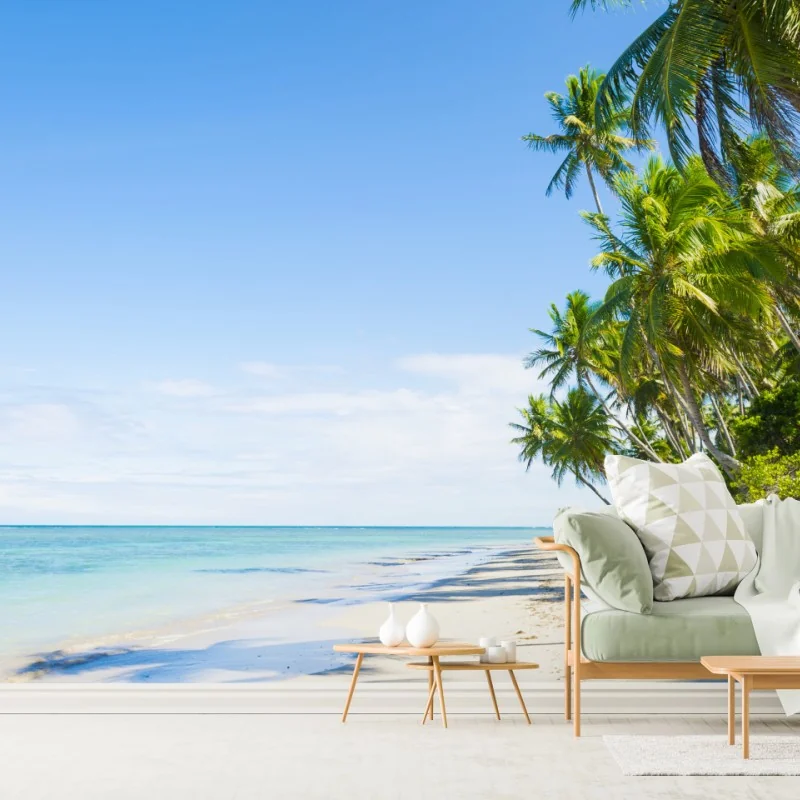 Fototapeta tropikalna plaża z palmami – Wallissimo® Fototapeta tropikalna plaża z palmami – Wallissimo®