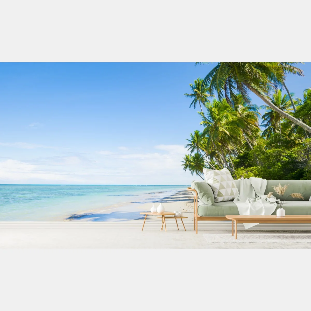 Fototapeta tropikalna plaża z palmami – Wallissimo® Fototapeta tropikalna plaża z palmami – Wallissimo®