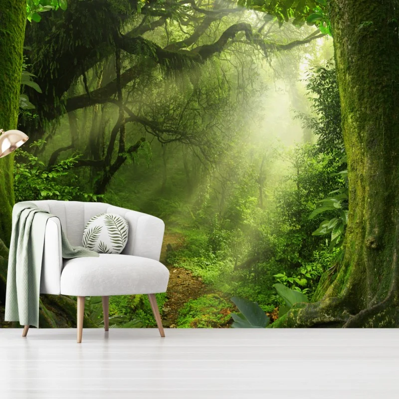 Fototapeta słoneczna leśna ścieżka pokryta mchem – Wallissimo® Fototapeta słoneczna leśna ścieżka pokryta mchem – Wallissimo®