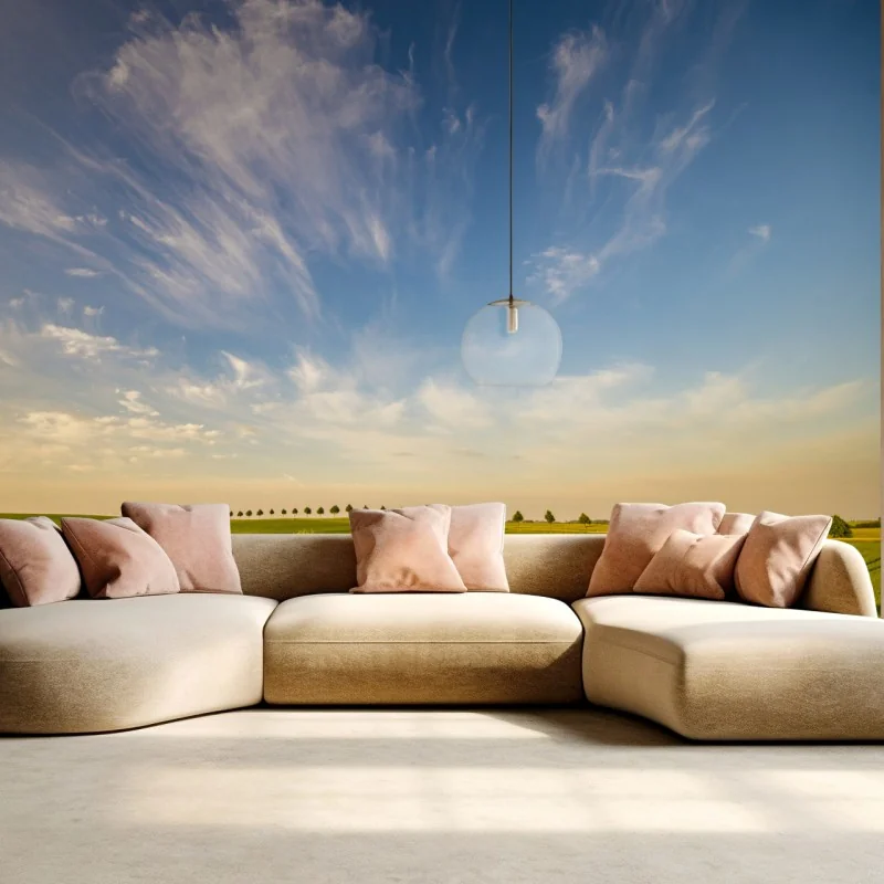 Fototapeta zielona łąka z rzędami młodych drzew – Wallissimo® Fototapeta zielona łąka z rzędami młodych drzew – Wallissimo®