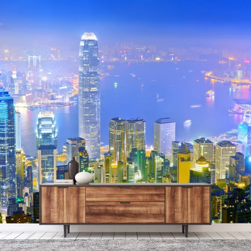 Fototapeta panorama Hong Kongu nocą – Wallissimo® Fototapeta panorama Hong Kongu nocą – Wallissimo®