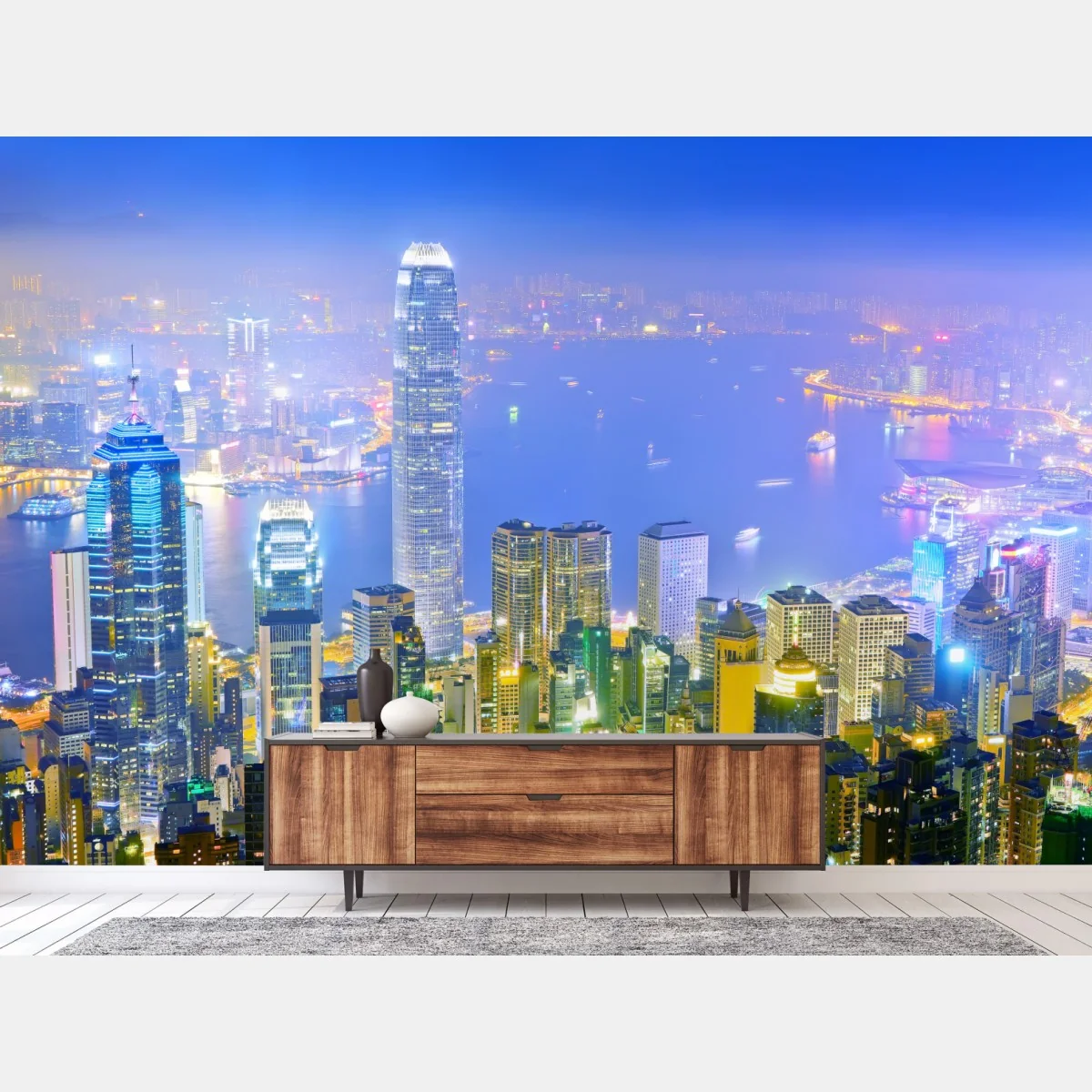 Fototapeta panorama Hong Kongu nocą – Wallissimo® Fototapeta panorama Hong Kongu nocą – Wallissimo®