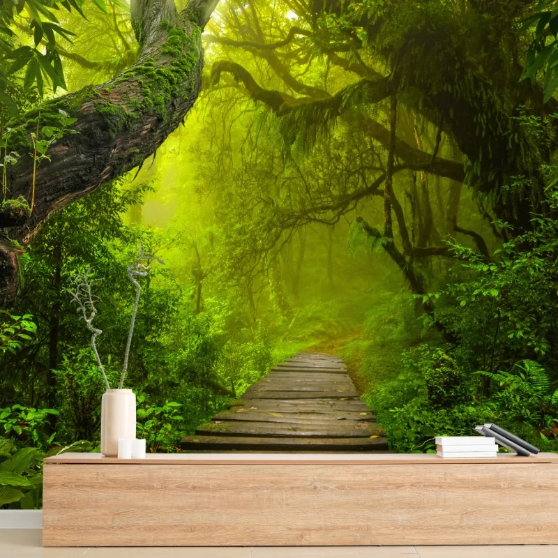 Fototapeta mistyczna zielona ścieżka w lesie – Wallissimo® Fototapeta mistyczna zielona ścieżka w lesie – Wallissimo®