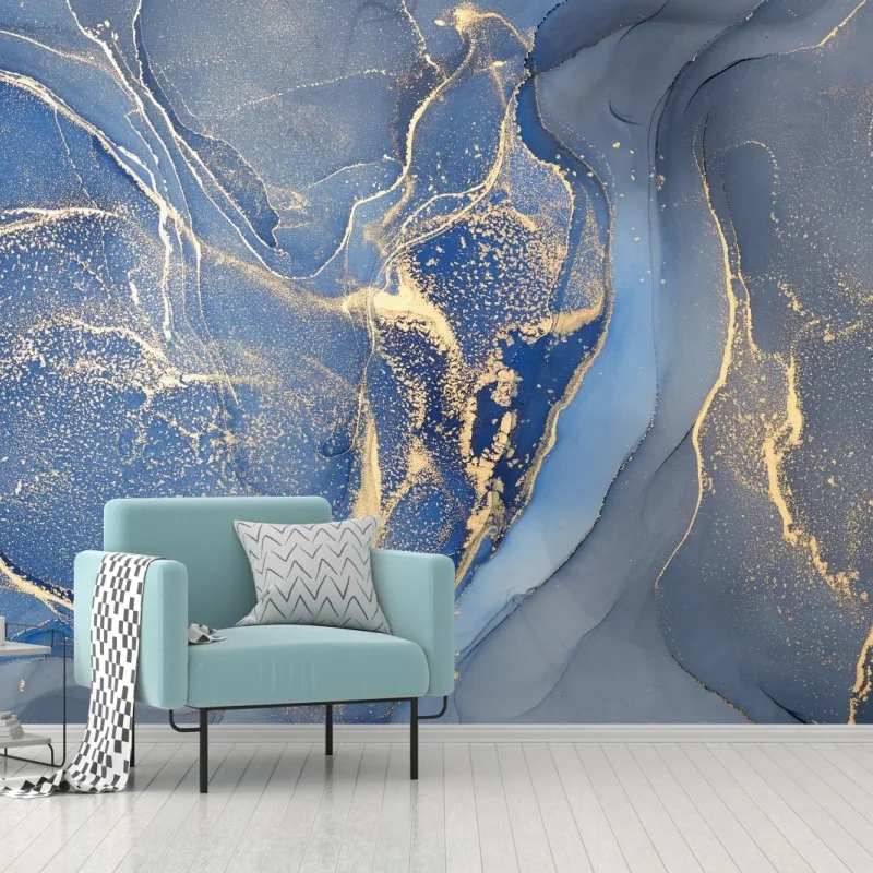 Fototapeta oceaniczny niebieski marmur ze złotymi żyłkami – Wallissimo® Fototapeta oceaniczny niebieski marmur ze złotymi żyłkami – Wallissimo®