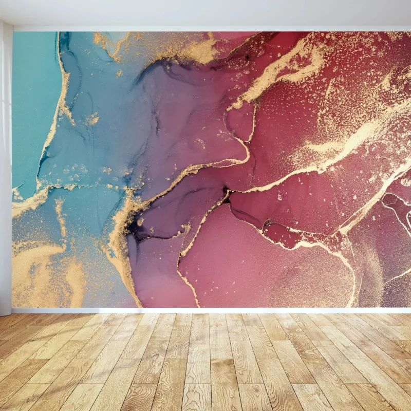 Fototapeta abstrakcyjne marmurowe tło w odcieniach turkusu i fioletu ze złotem – Wallissimo® Fototapeta abstrakcyjne marmurowe tło w odcieniach turkusu i fioletu ze złotem – Wallissimo®