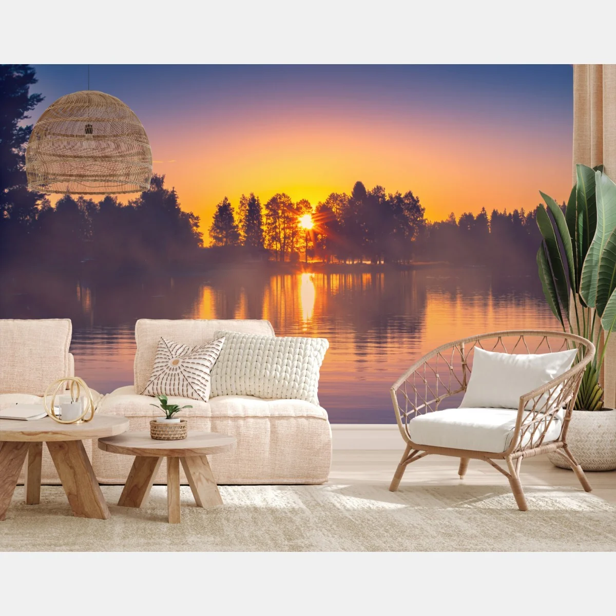 Fototapeta mglisty zachód słońca nad jeziorem – Wallissimo® Fototapeta mglisty zachód słońca nad jeziorem – Wallissimo®