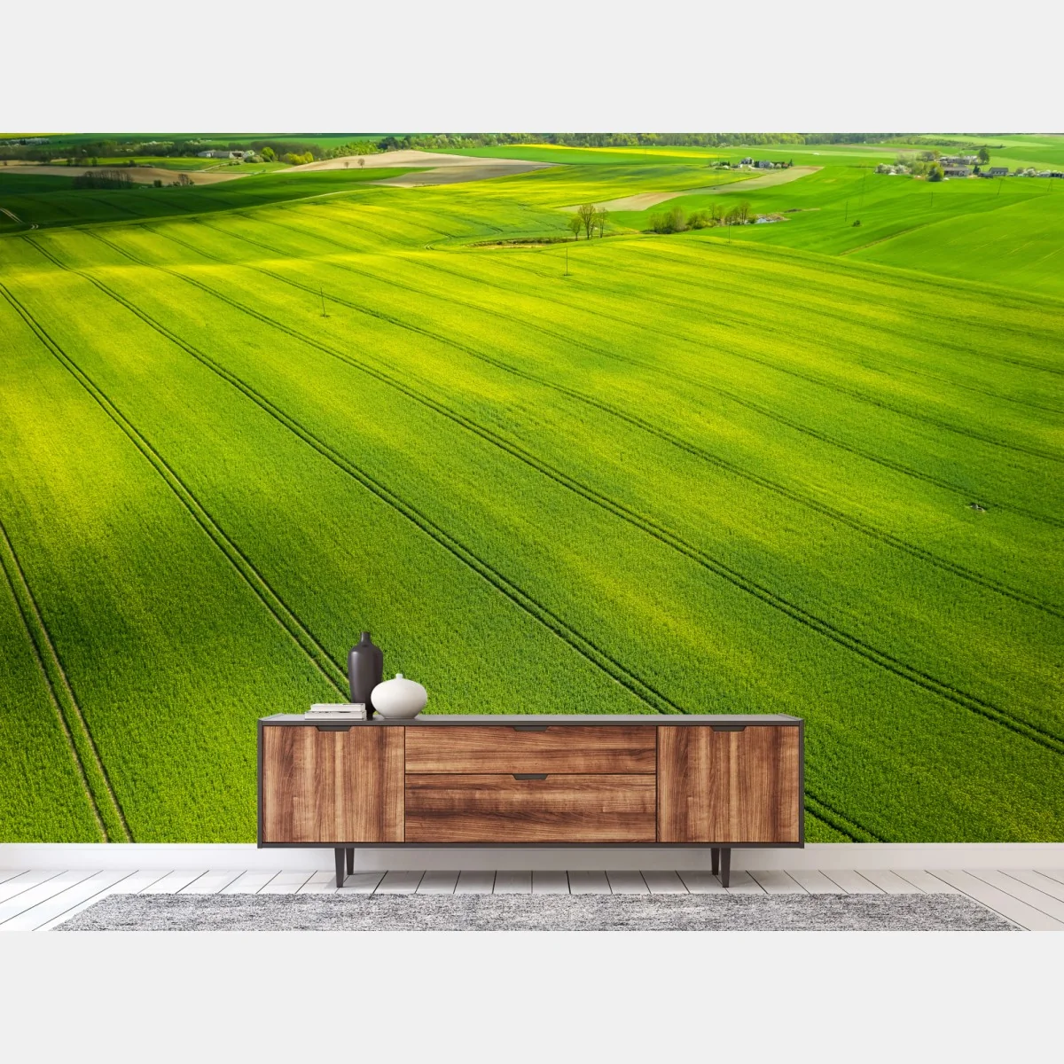 Fototapeta złote pola rzepaku z lotu ptaka – Wallissimo® Fototapeta złote pola rzepaku z lotu ptaka – Wallissimo®