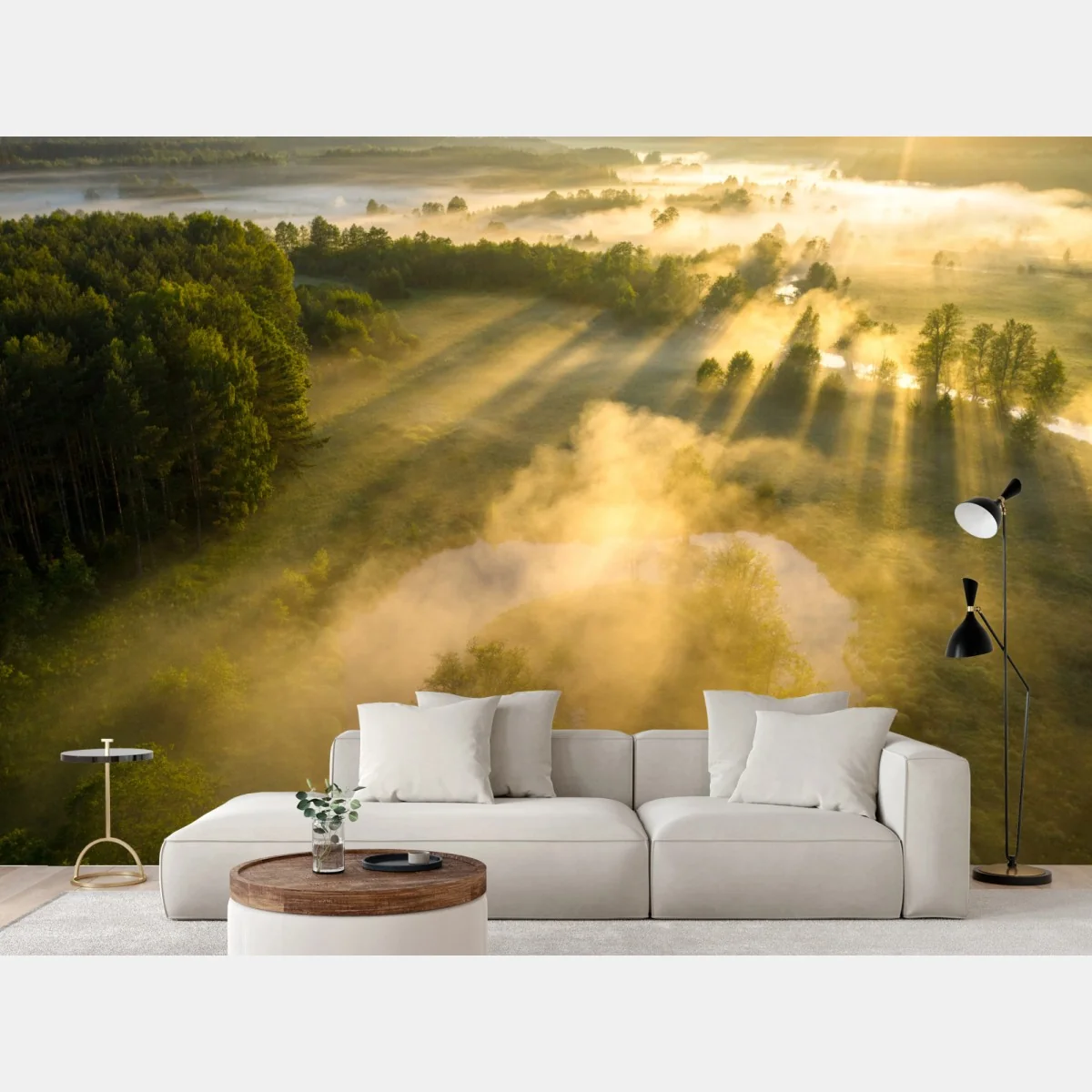 Fototapeta złote poranne światło nad mglistą rzeką – Wallissimo® Fototapeta złote poranne światło nad mglistą rzeką – Wallissimo®