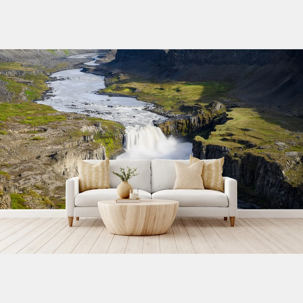 Fototapeta majestatyczny wodospad w islandzkim kanionie – Wallissimo® Fototapeta majestatyczny wodospad w islandzkim kanionie – Wallissimo®