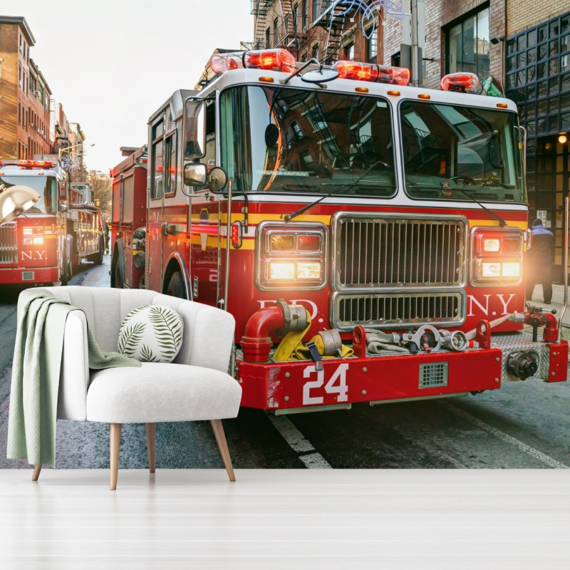 Fototapeta wozy strażackie na ulicy Manhattan, Nowy Jork – Wallissimo® Fototapeta wozy strażackie na ulicy Manhattan, Nowy Jork – Wallissimo®
