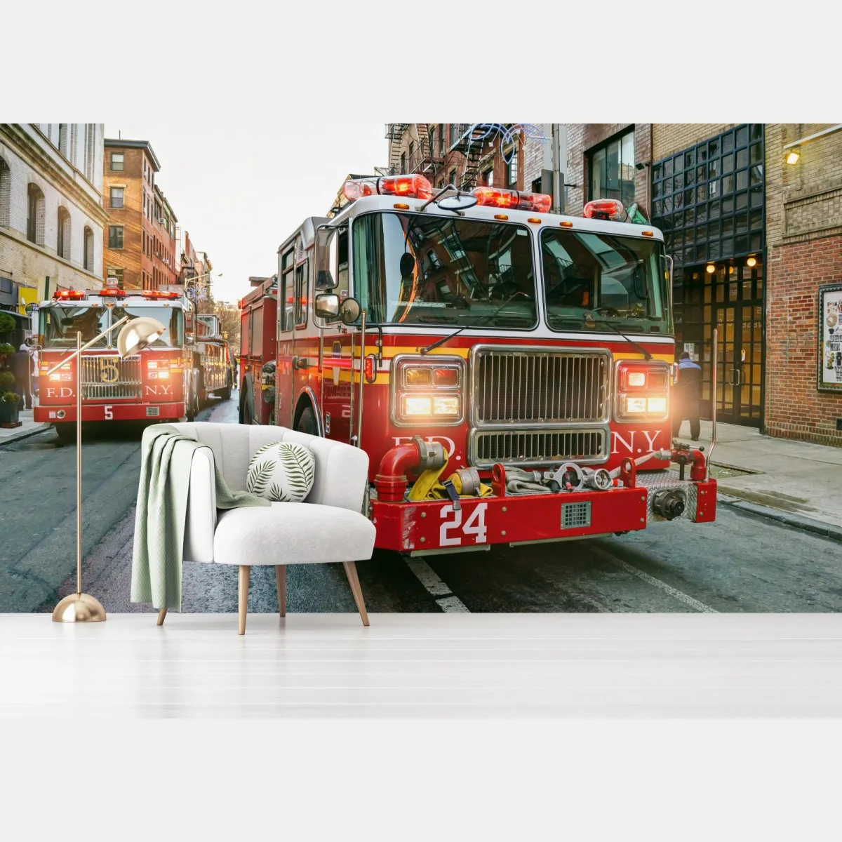 Fototapeta wozy strażackie na ulicy Manhattan, Nowy Jork – Wallissimo® Fototapeta wozy strażackie na ulicy Manhattan, Nowy Jork – Wallissimo®