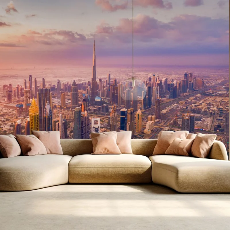 Fototapeta zachód słońca nad panoramą Dubaju z Burj Khalifa – Wallissimo® Fototapeta zachód słońca nad panoramą Dubaju z Burj Khalifa – Wallissimo®