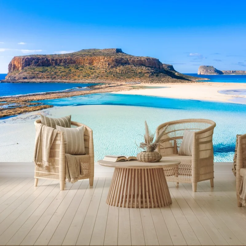 Fototapeta turkusowa laguna z skalistą wyspą – Wallissimo® Fototapeta turkusowa laguna z skalistą wyspą – Wallissimo®