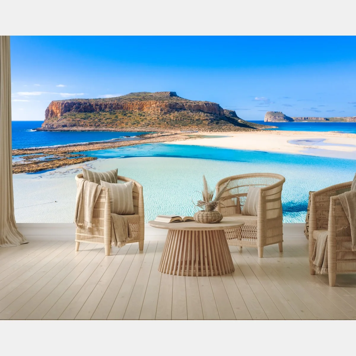 Fototapeta turkusowa laguna z skalistą wyspą – Wallissimo® Fototapeta turkusowa laguna z skalistą wyspą – Wallissimo®