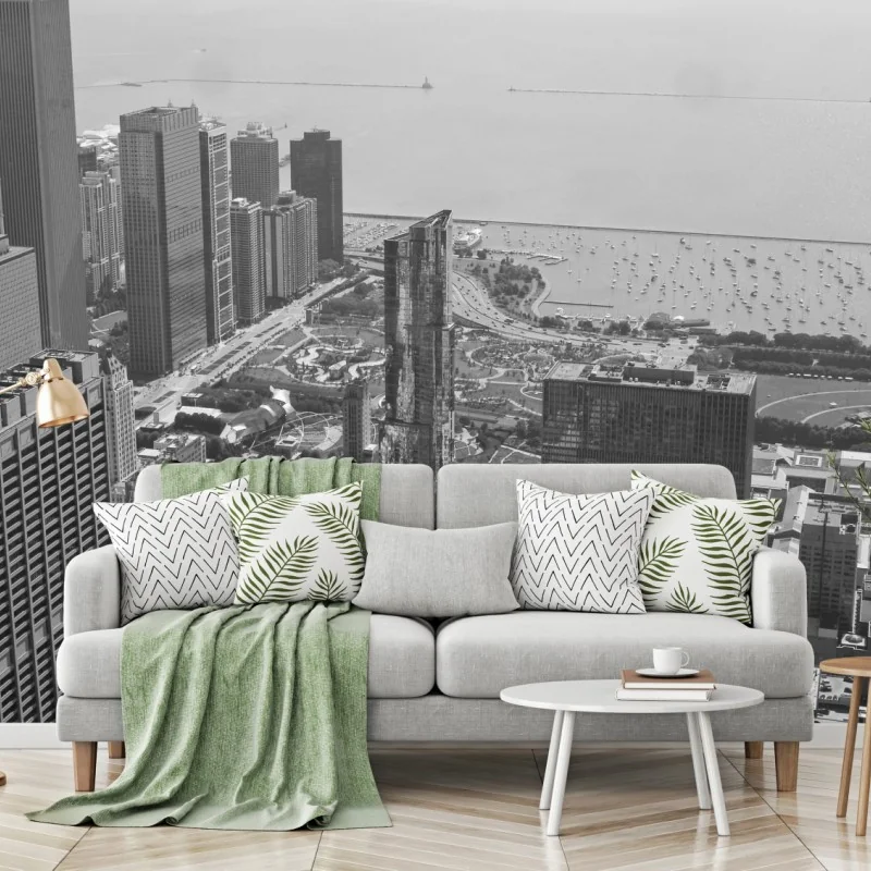 Fototapeta czarno-biała panorama miejskiej linii brzegowej – Wallissimo® Fototapeta czarno-biała panorama miejskiej linii brzegowej – Wallissimo®