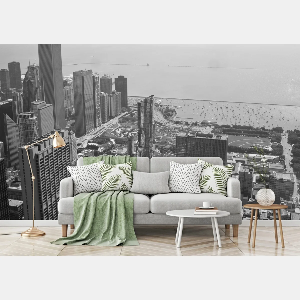 Fototapeta czarno-biała panorama miejskiej linii brzegowej – Wallissimo® Fototapeta czarno-biała panorama miejskiej linii brzegowej – Wallissimo®