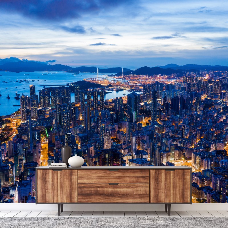 Fototapeta Hongkong panorama nocna nad Mong Kok – Wallissimo® Fototapeta Hongkong panorama nocna nad Mong Kok – Wallissimo®