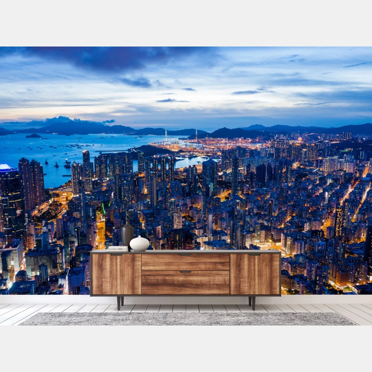 Fototapeta Hongkong panorama nocna nad Mong Kok – Wallissimo® Fototapeta Hongkong panorama nocna nad Mong Kok – Wallissimo®