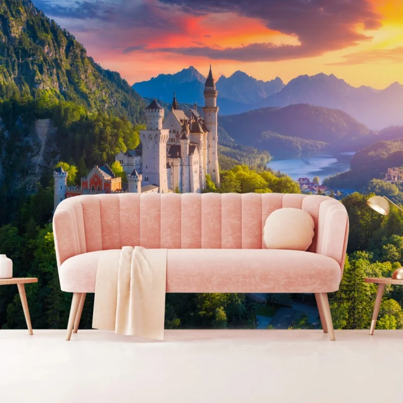 Fototapeta zamek Neuschwanstein o zachodzie słońca – Wallissimo®