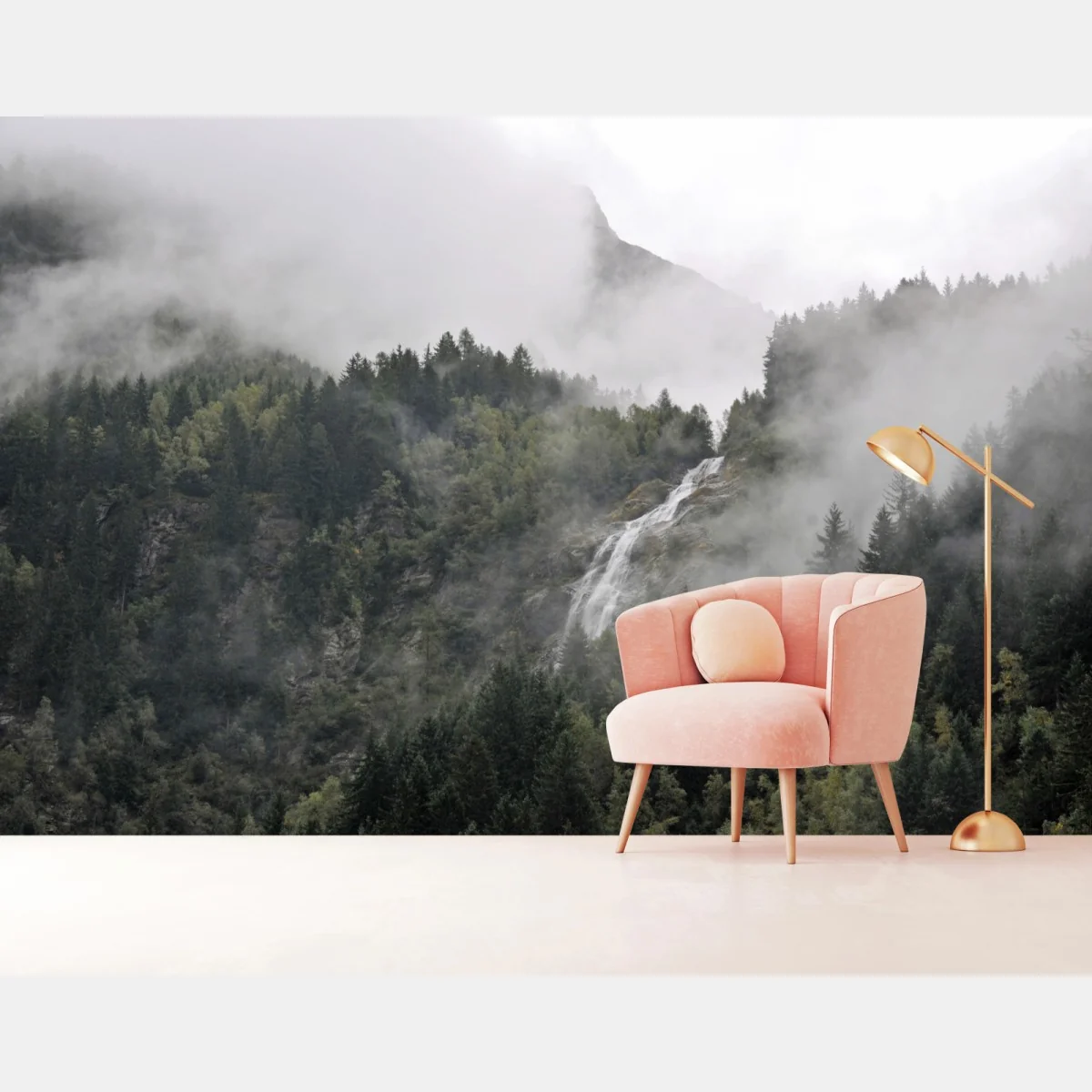 Fototapeta mglisty wodospad w górskim lesie – Wallissimo® Fototapeta mglisty wodospad w górskim lesie – Wallissimo®