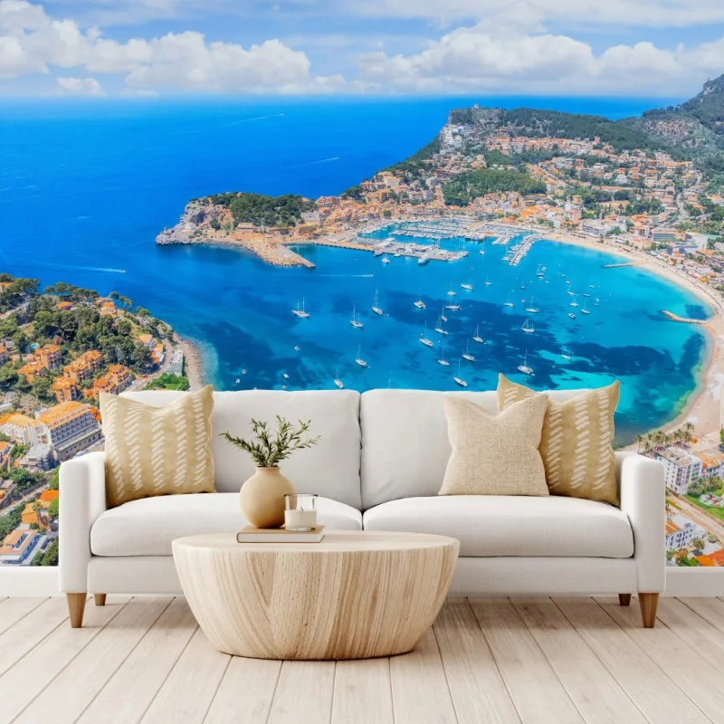 Fototapeta widok z lotu ptaka na zatokę Port de Sóller – Wallissimo® Fototapeta widok z lotu ptaka na zatokę Port de Sóller – Wallissimo®