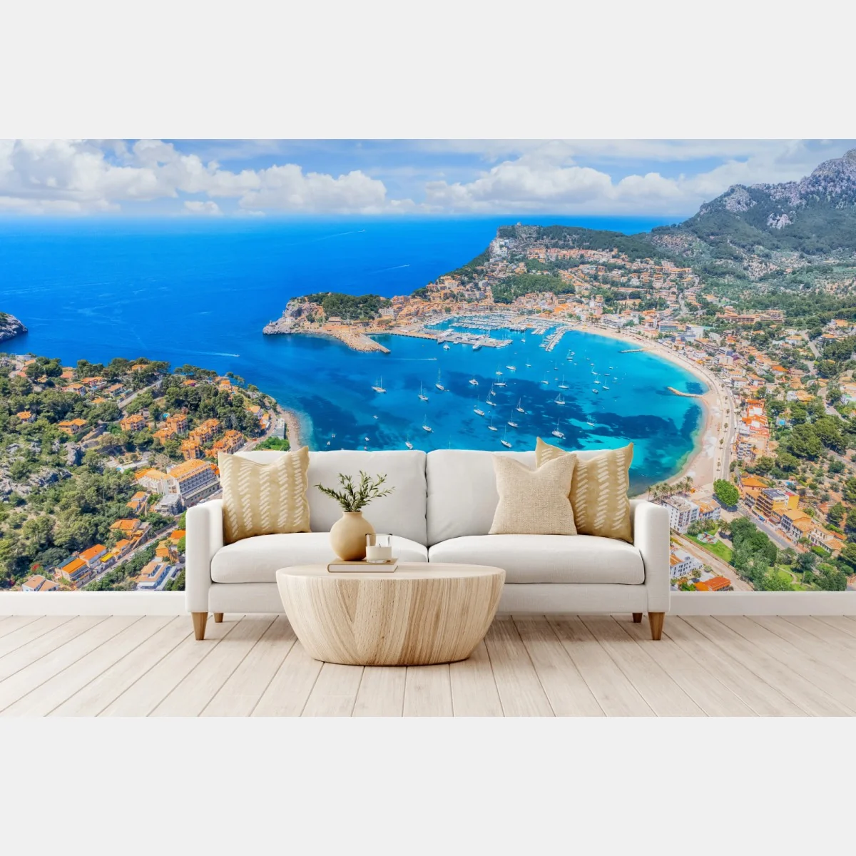 Fototapeta widok z lotu ptaka na zatokę Port de Sóller – Wallissimo® Fototapeta widok z lotu ptaka na zatokę Port de Sóller – Wallissimo®
