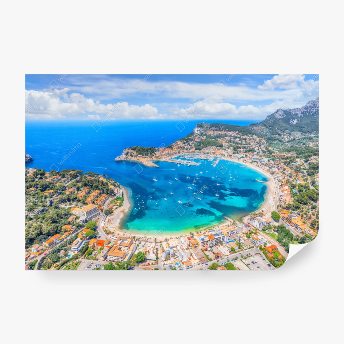 Fototapeta widok z lotu ptaka na zatokę Port de Sóller – Wallissimo® Fototapeta widok z lotu ptaka na zatokę Port de Sóller – Wallissimo®