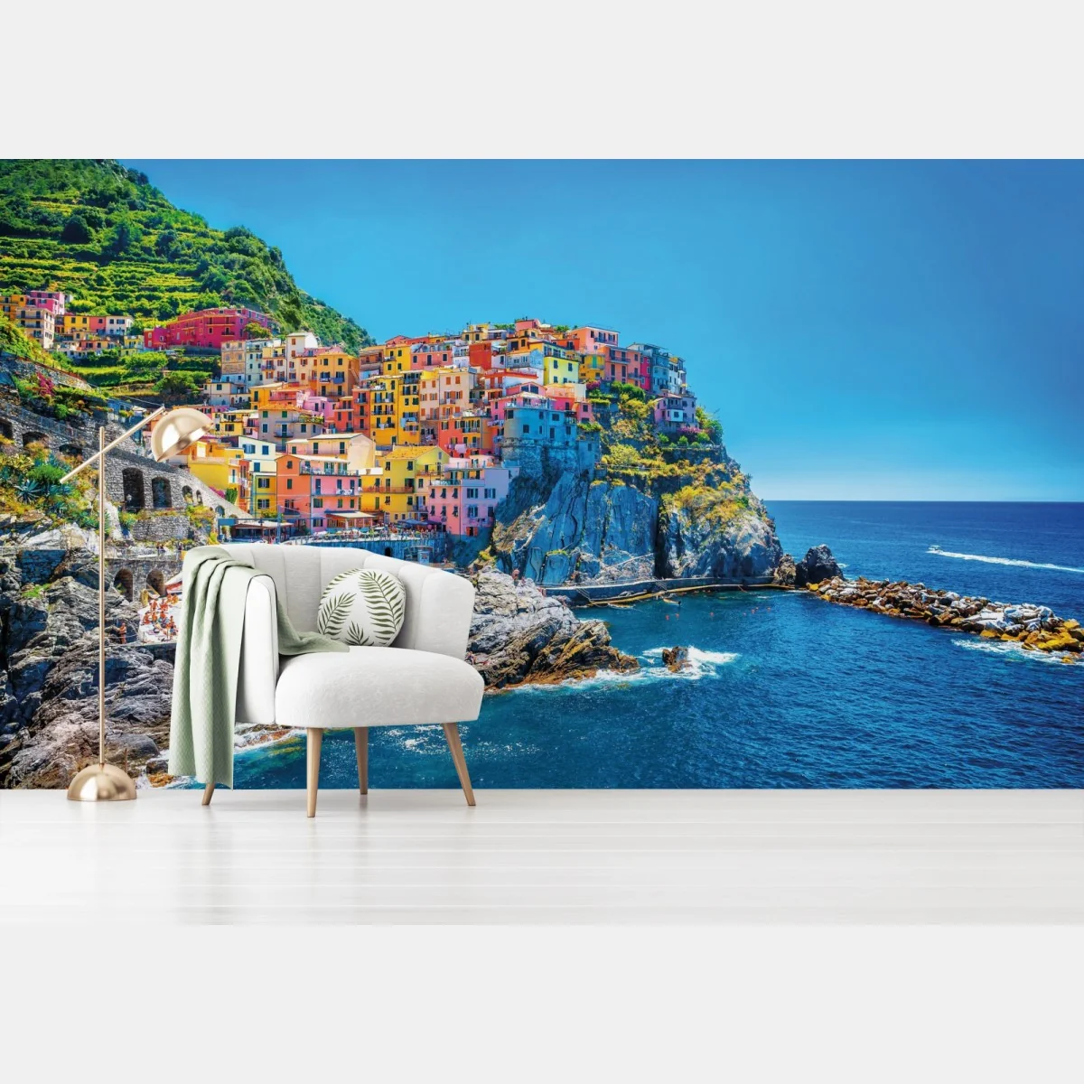 Fototapeta kolorowa nadmorska wioska na klifie – Wallissimo® Fototapeta kolorowa nadmorska wioska na klifie – Wallissimo®