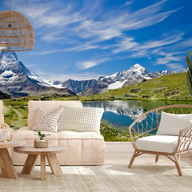 Fototapeta alpejskie jezioro z odbiciem gór – Wallissimo® Fototapeta alpejskie jezioro z odbiciem gór – Wallissimo®