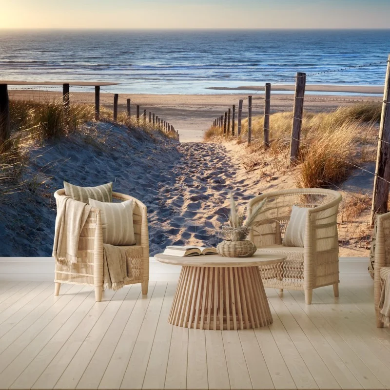 Fototapeta ścieżka na plażę Morze Północne o złotym zachodzie słońca – Wallissimo® Fototapeta ścieżka na plażę Morze Północne o złotym zachodzie słońca – Wallissimo®