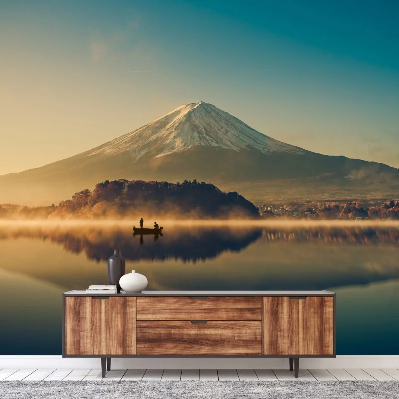 Fototapeta wschód słońca nad Mount Fuji nad jeziorem Kawaguchiko – Wallissimo® Fototapeta wschód słońca nad Mount Fuji nad jeziorem Kawaguchiko – Wallissimo®