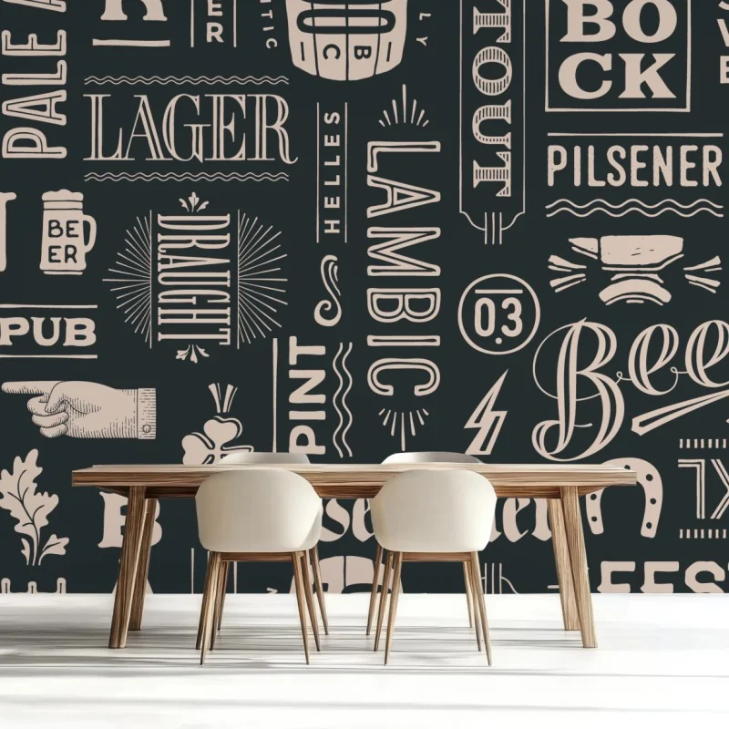 Fototapeta vintage kolaż etykiet piwnych – Wallissimo® Fototapeta vintage kolaż etykiet piwnych – Wallissimo®