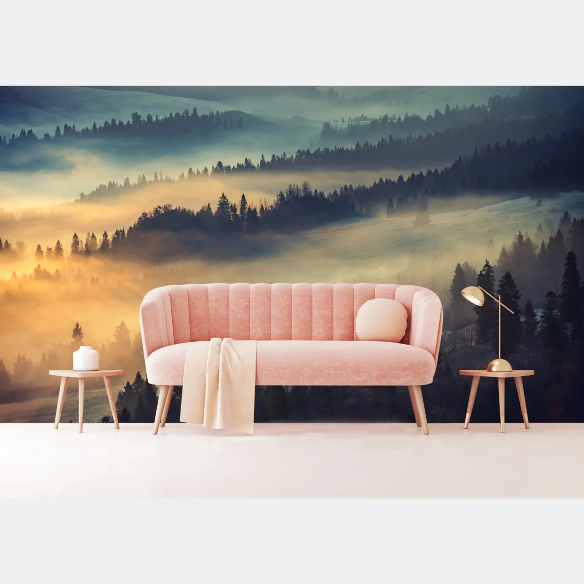 Fototapeta mglisty górski las o wschodzie słońca – Wallissimo® Fototapeta mglisty górski las o wschodzie słońca – Wallissimo®